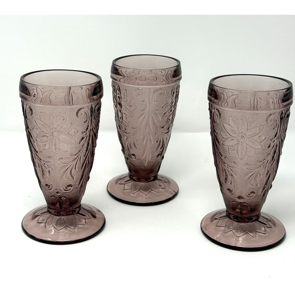 Tiara Sandwich Purple  Indiana Glasses Footed Ice Tea Tumblers Parfait Set 3 - Picture 1 of 10